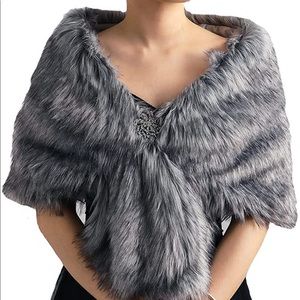 Grey faux fur shawl